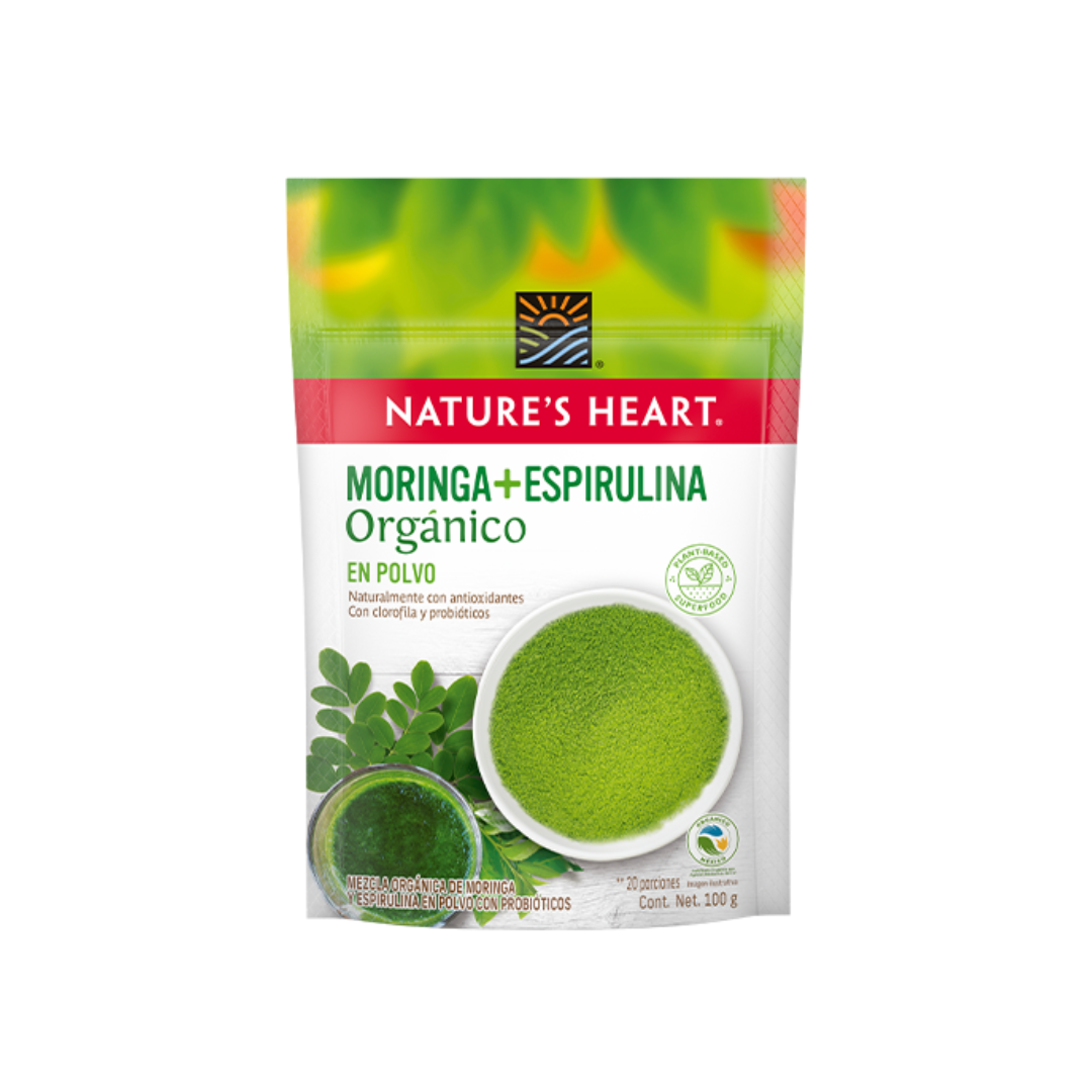 NATURE'S HEART ORGANIC MORINGA + SPIRULINA POWDER 100 G