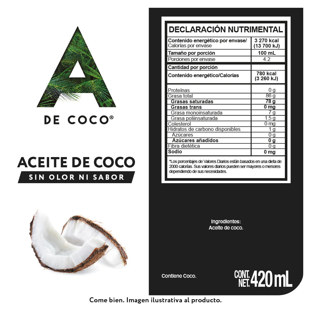 Aceite de coco sin olor, ni sabor 420ml