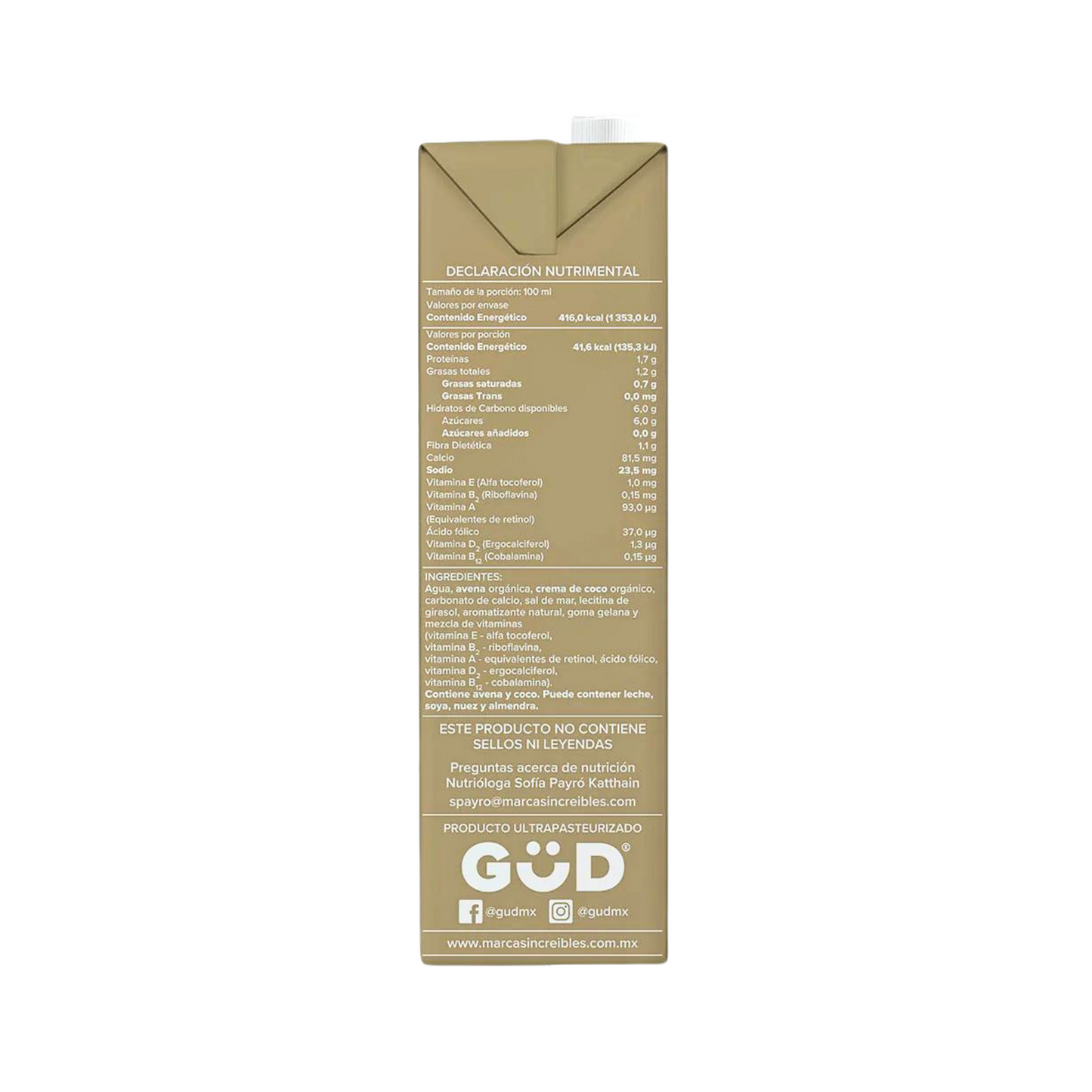 Alimento liquido avena GÜD sin azúcar 1 lt
