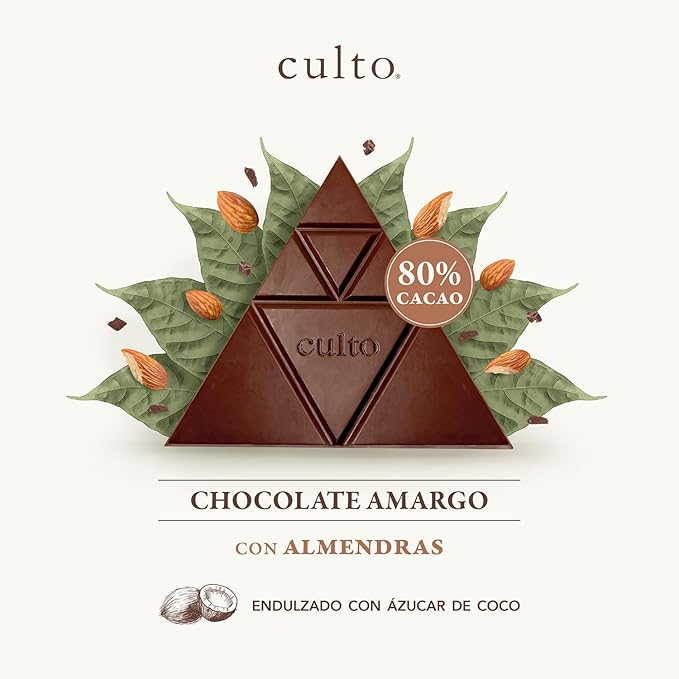 Barra de chocolate 80% con almendra - 80gr