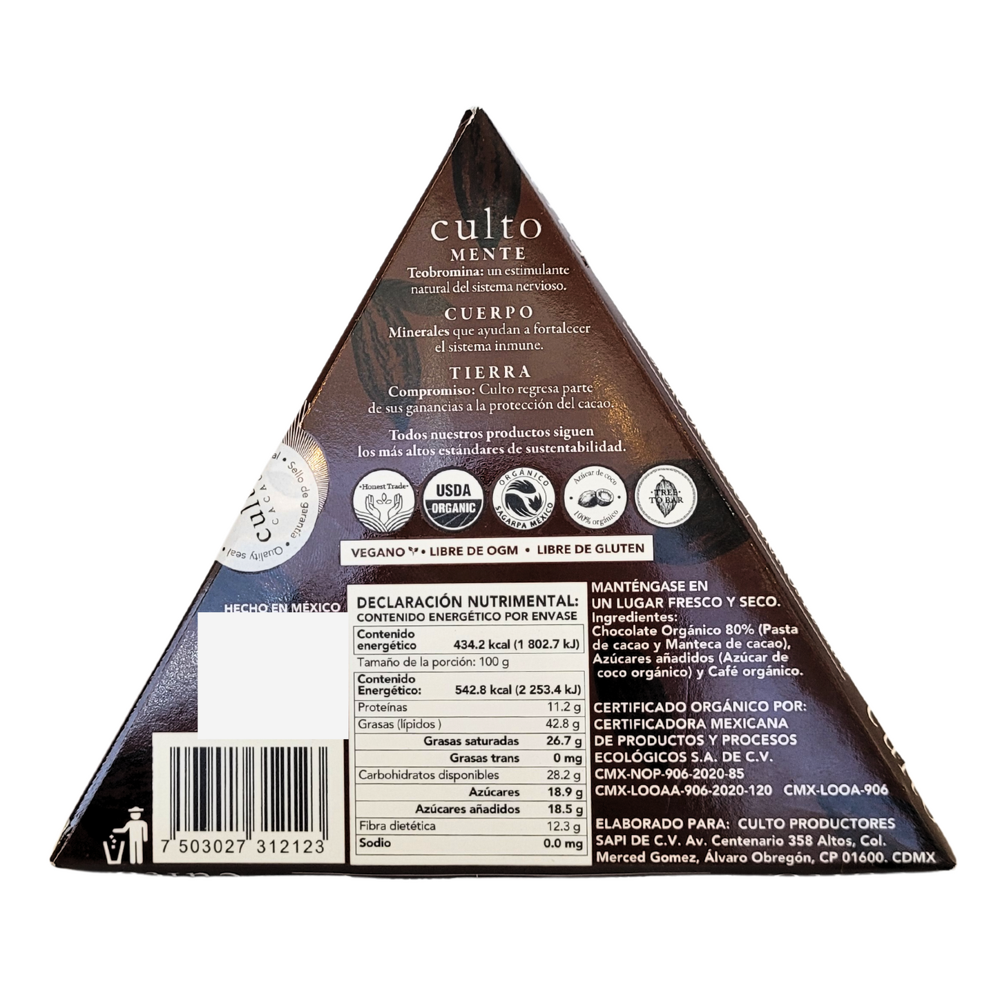 Barra de chocolate 80% con café - 80gr