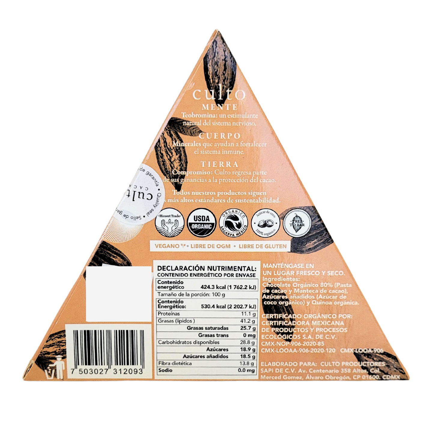 Barra de chocolate 80% con quinoa - 80gr