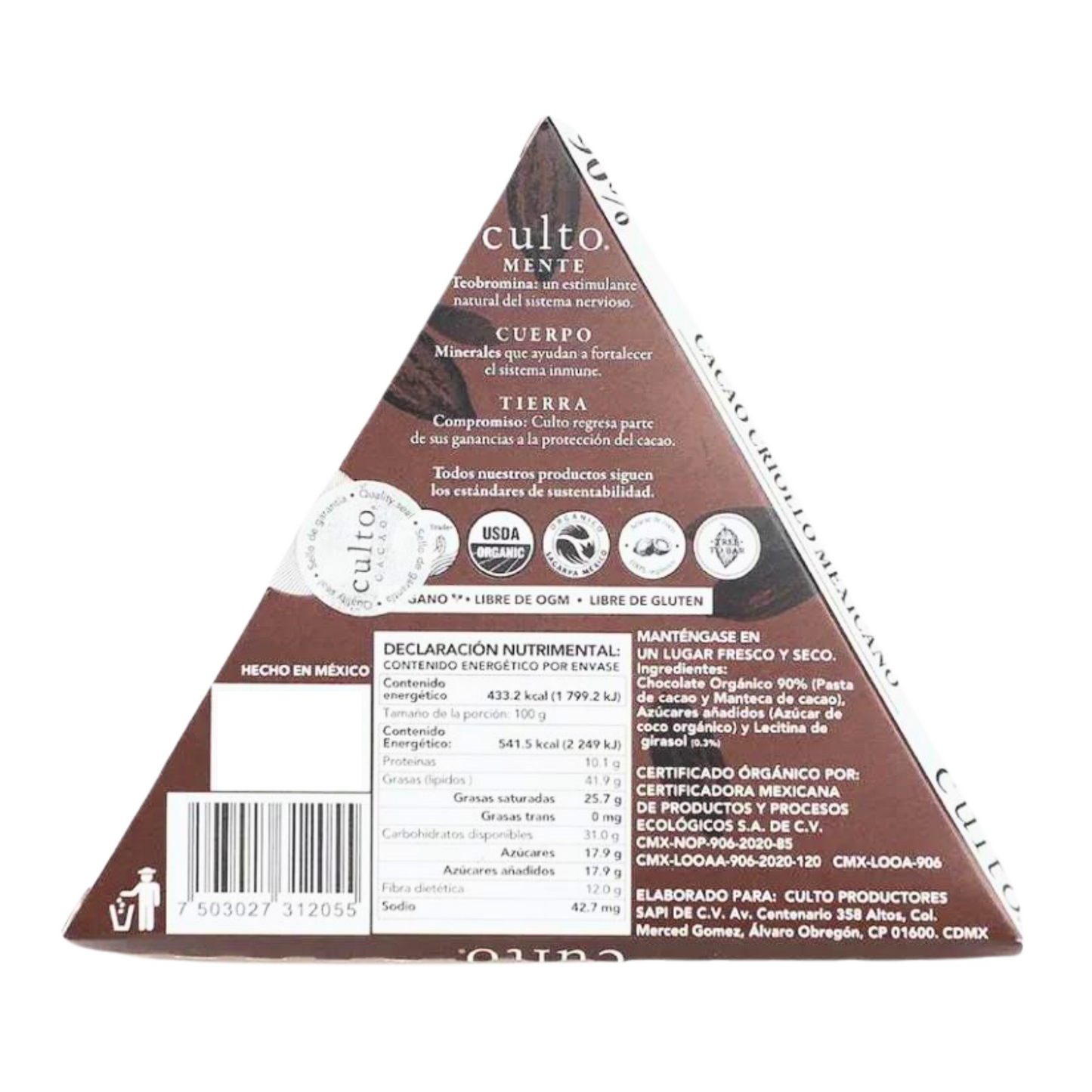 Barra de chocolate 90% cacao de 80 gr
