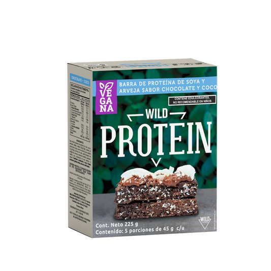 Barra de proteína chocolate coco vegana 5pz de 45 gr