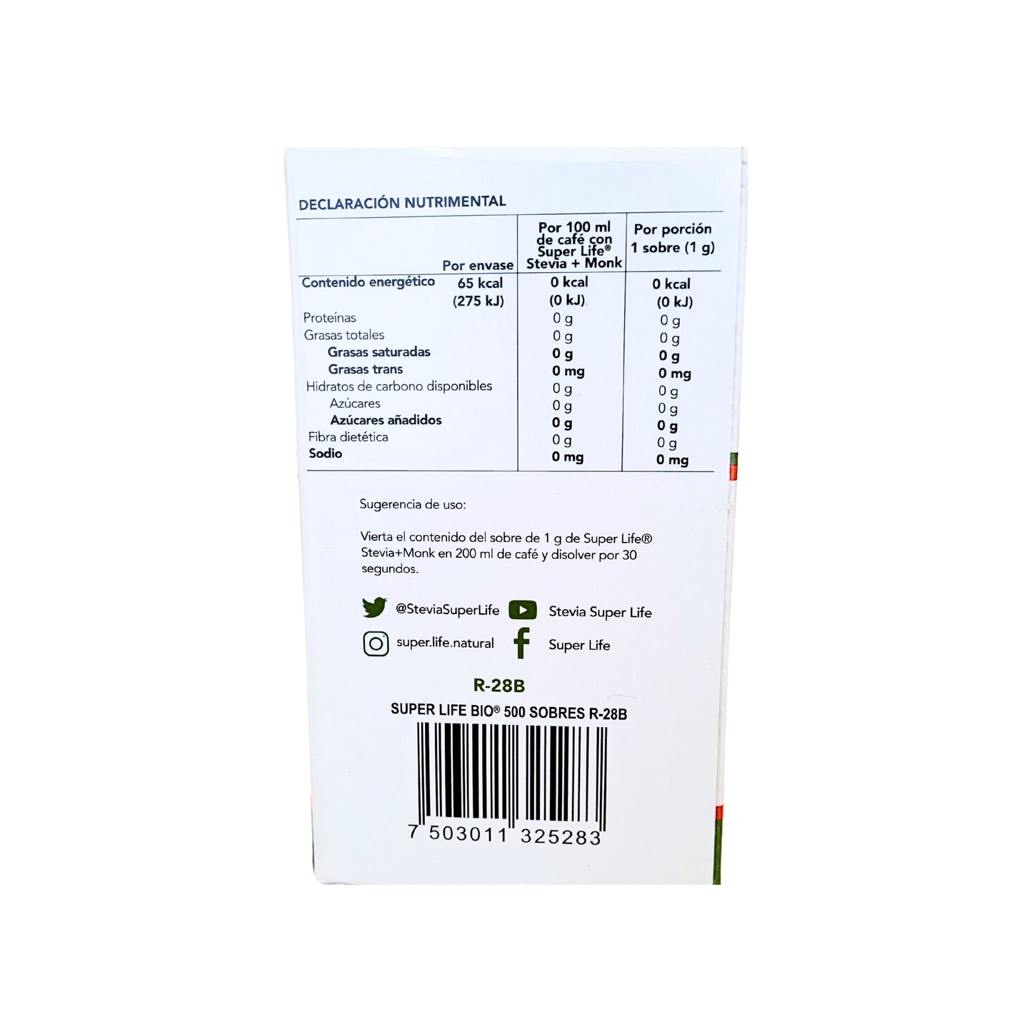 Stevia con frutos del monje 500 sobres de 1 gr