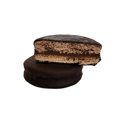 Artisanal dark chocolate alfajor