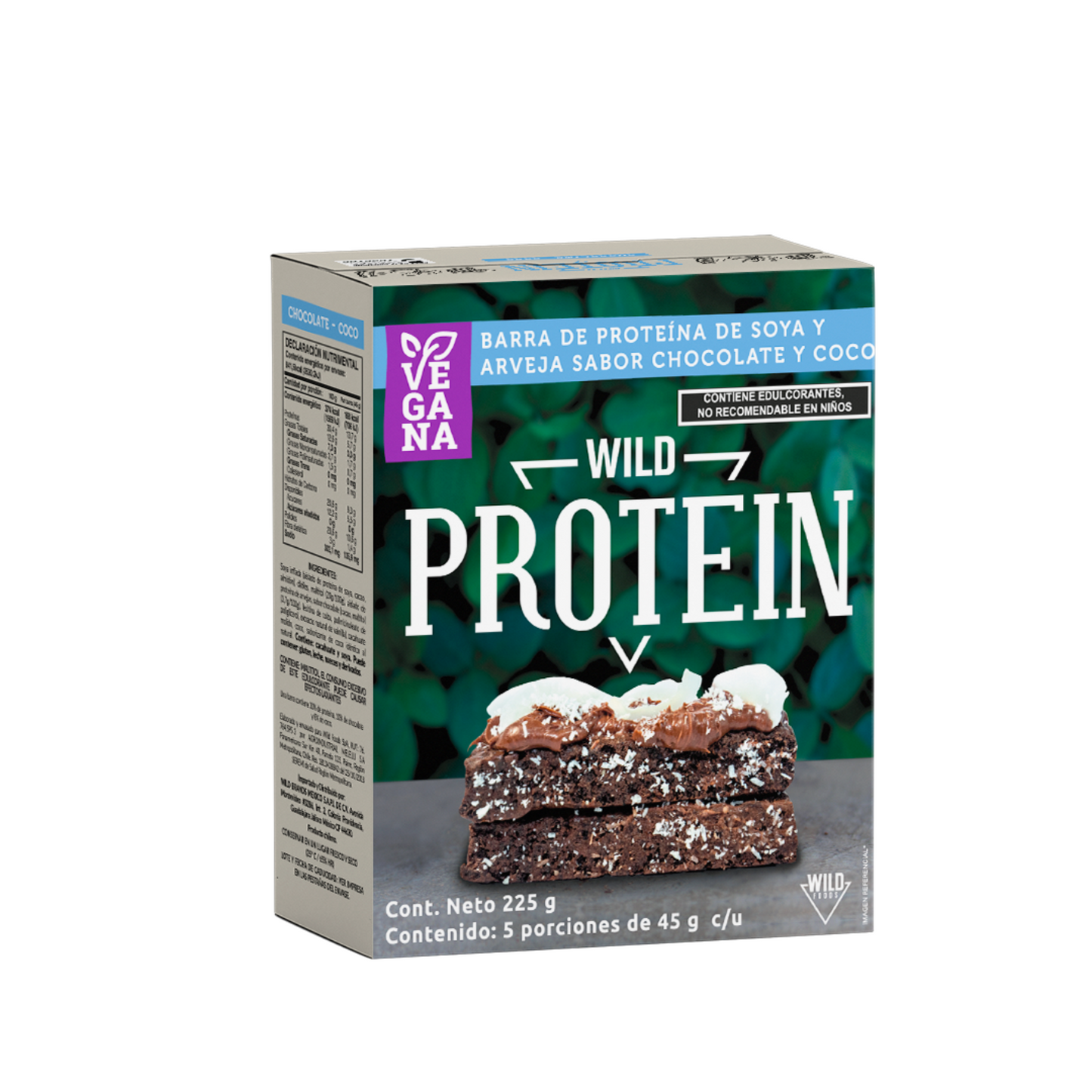 Vegan chocolate coconut protein bar 5pcs of 45 gr