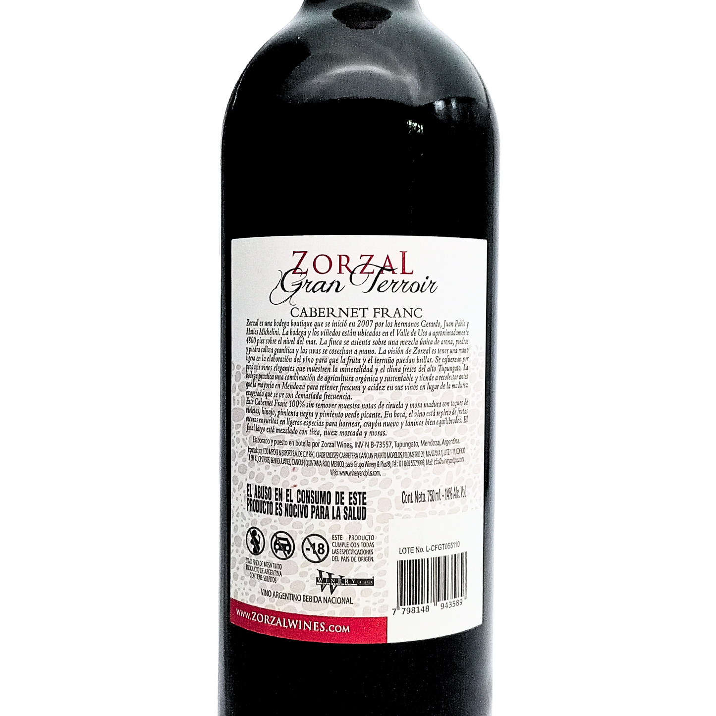 Zorzal cabernet franc grand terroir red wine 750 ml